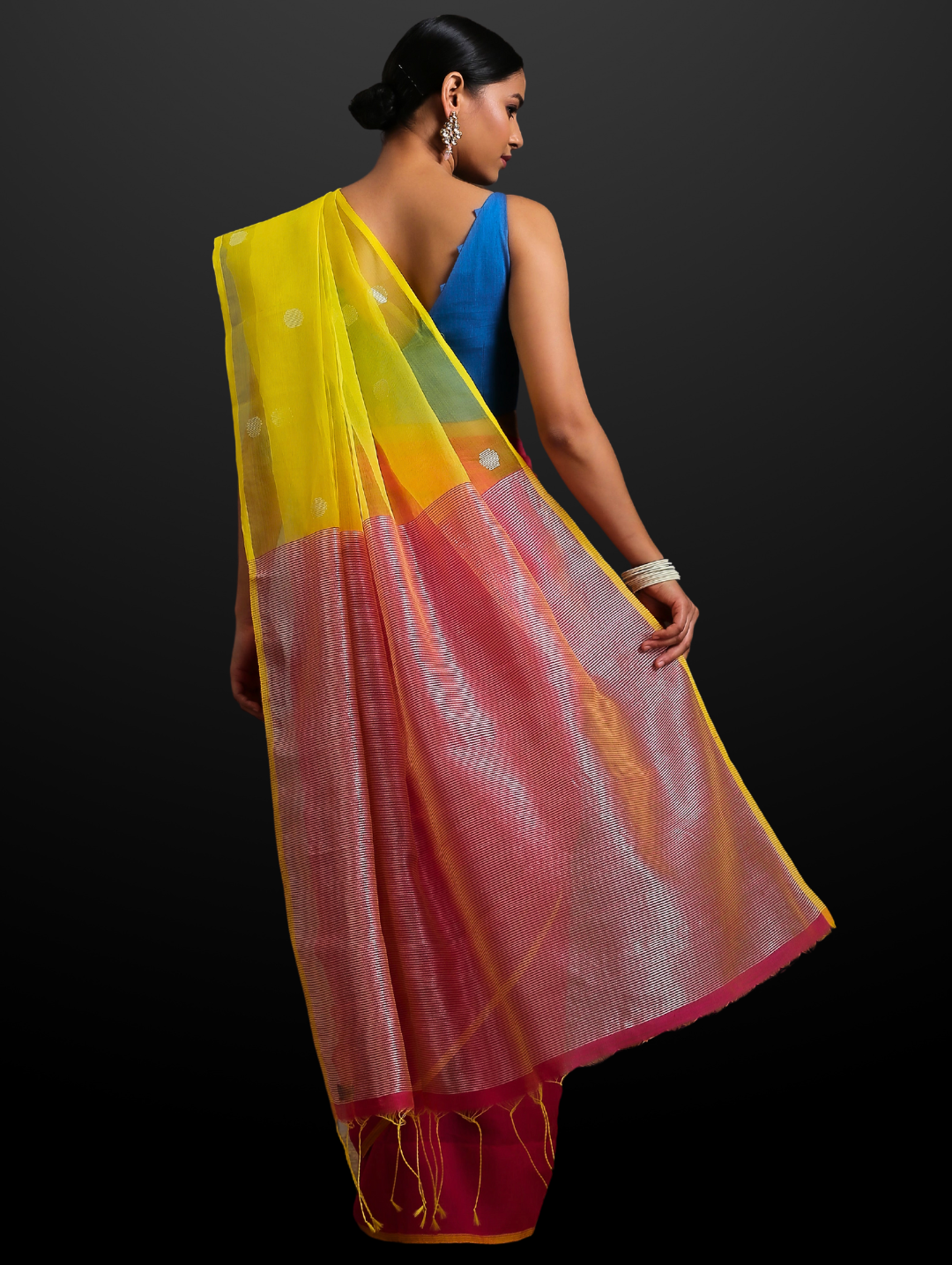 Pink & Yellow Chanderi Saree with Blouse Fabric