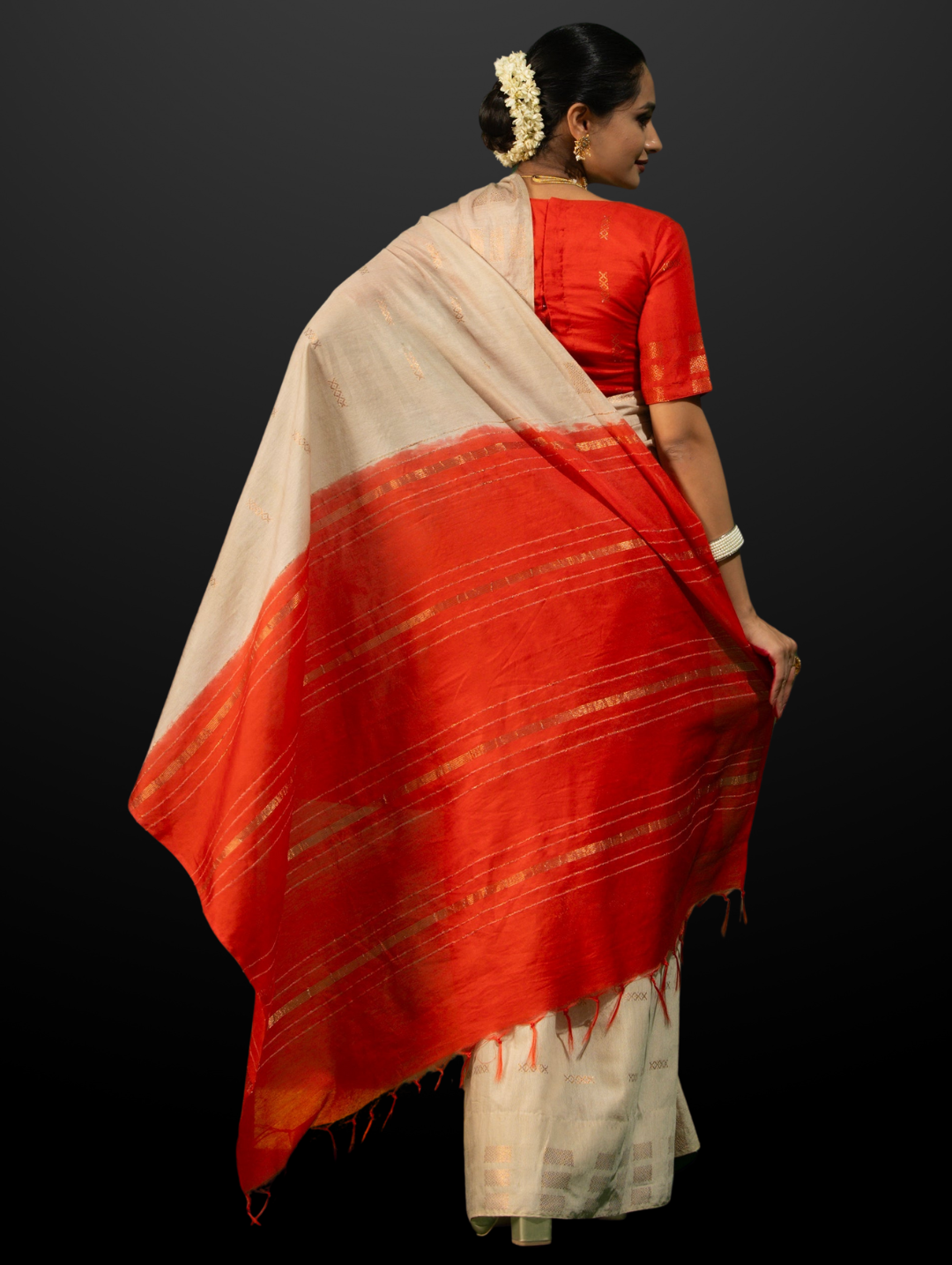 Aruna Cream and Red Soft Silk Blend Bhagalpur Saree with Blouse Fabric
