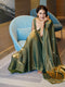 Green Copper Metallic Satin Saree with Leaf Sequins and Blouse Fabric
