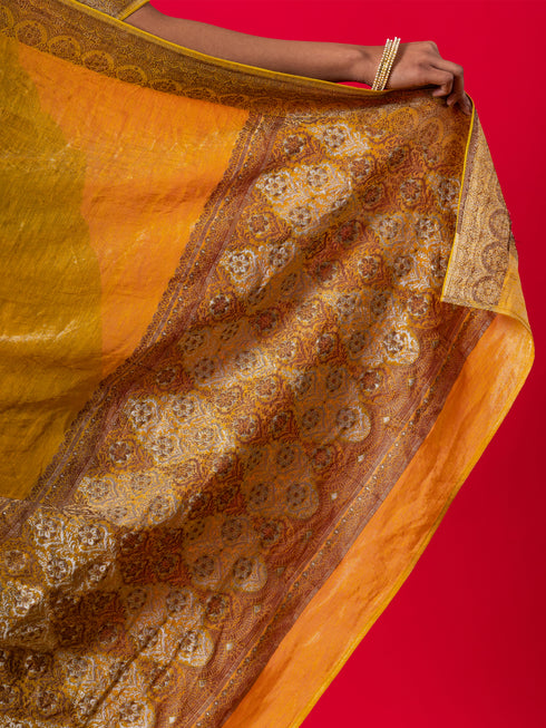 Mustard Brown Gold Shine Soft Saree with Blouse Fabric