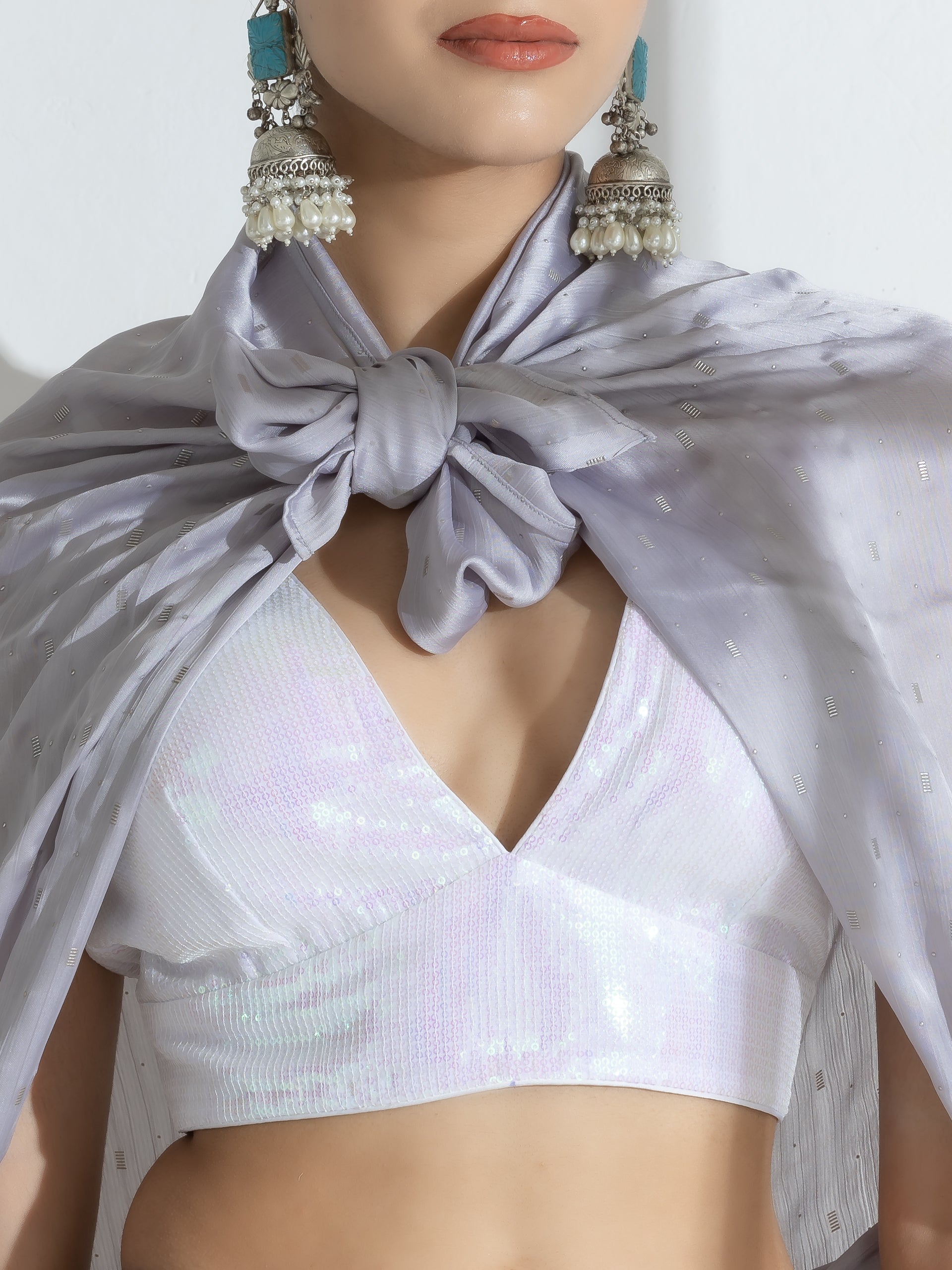 Silver Grey Printed Butter Chiffon Saree