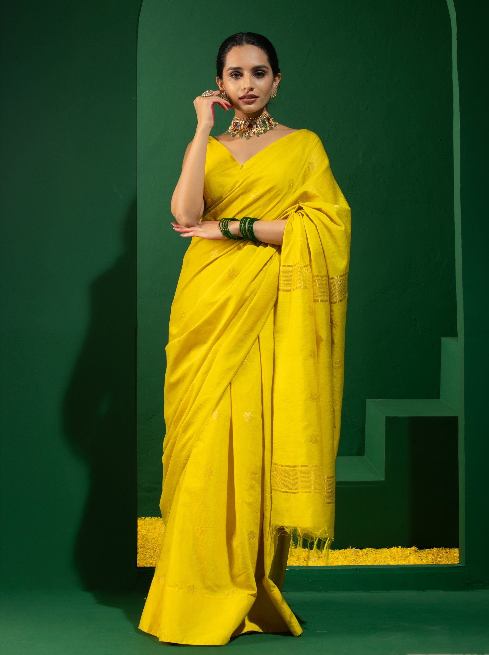 Pooja Citron Soft Silk Bhagalpur Saree with Blouse Fabric