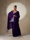 Purple Crushed Metallic Satin with Silver Embroidery On Saree and Blouse Fabric