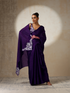 Purple Crushed Metallic Satin with Silver Embroidery On Saree and Blouse Fabric