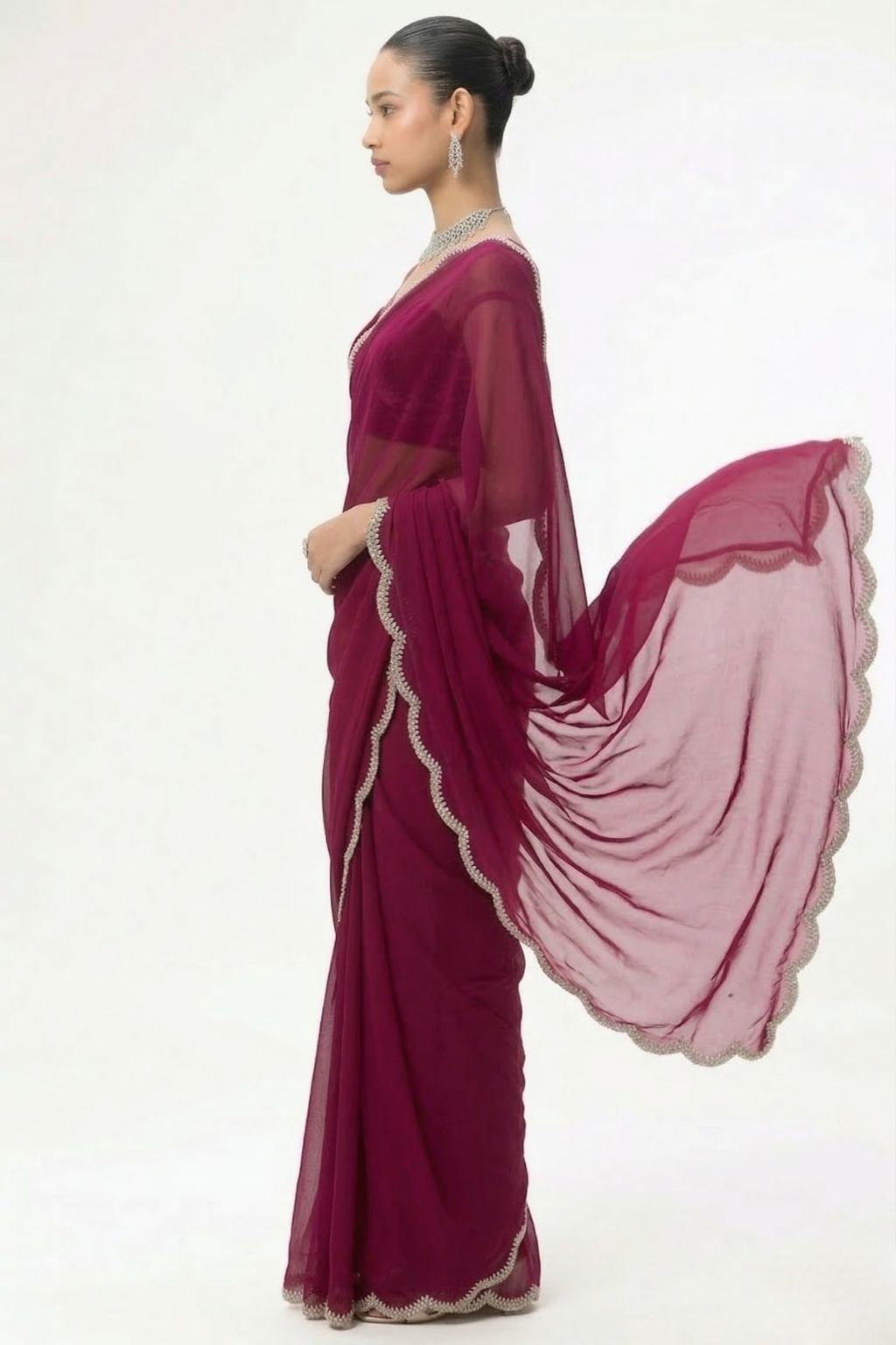 Rebel Georgette Saree with Beaded Edge with Blouse Fabric