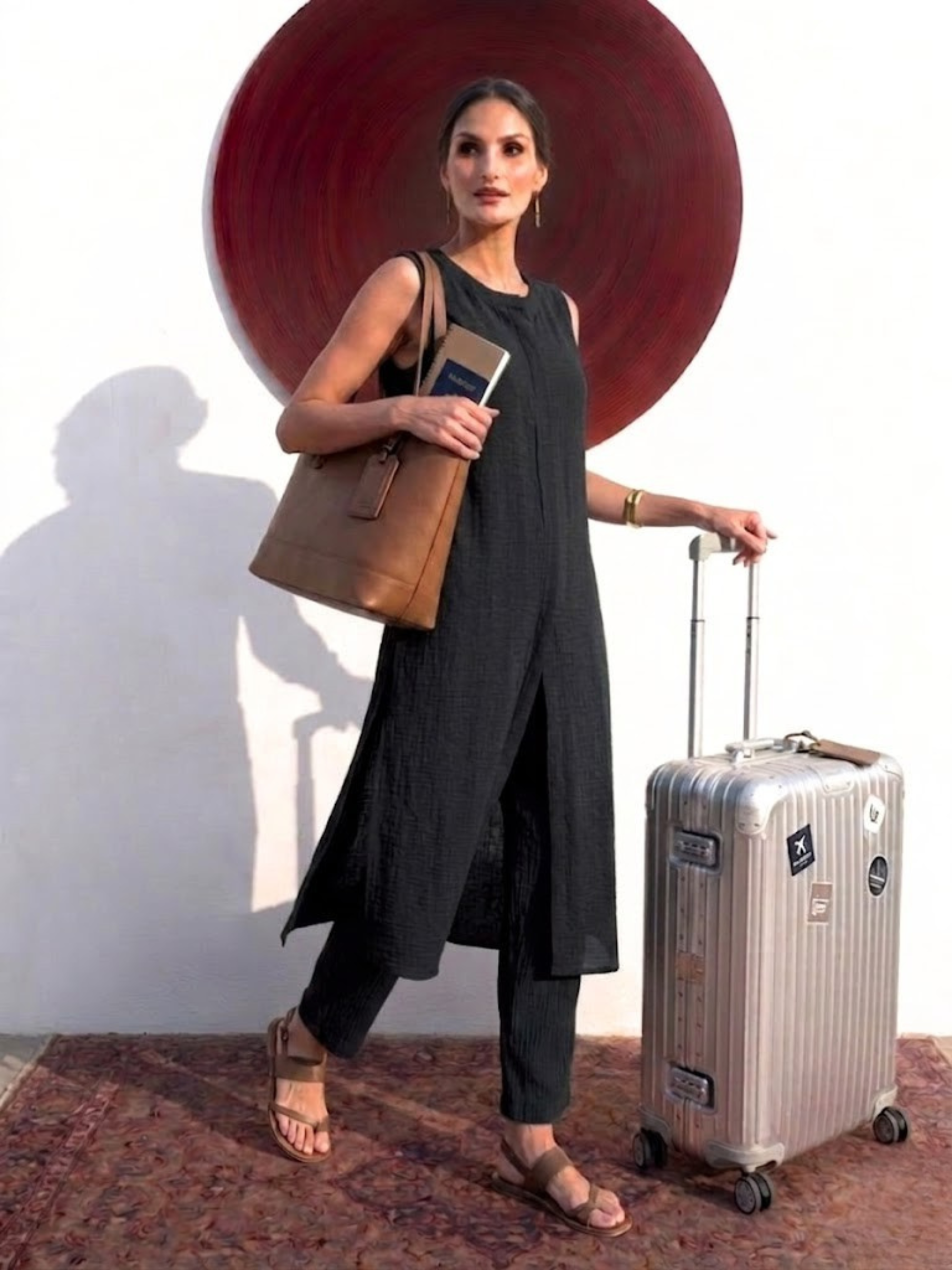 Swtantra Black Easy Addictive Travel Airflow Sleeveless Kurta and Pant Set