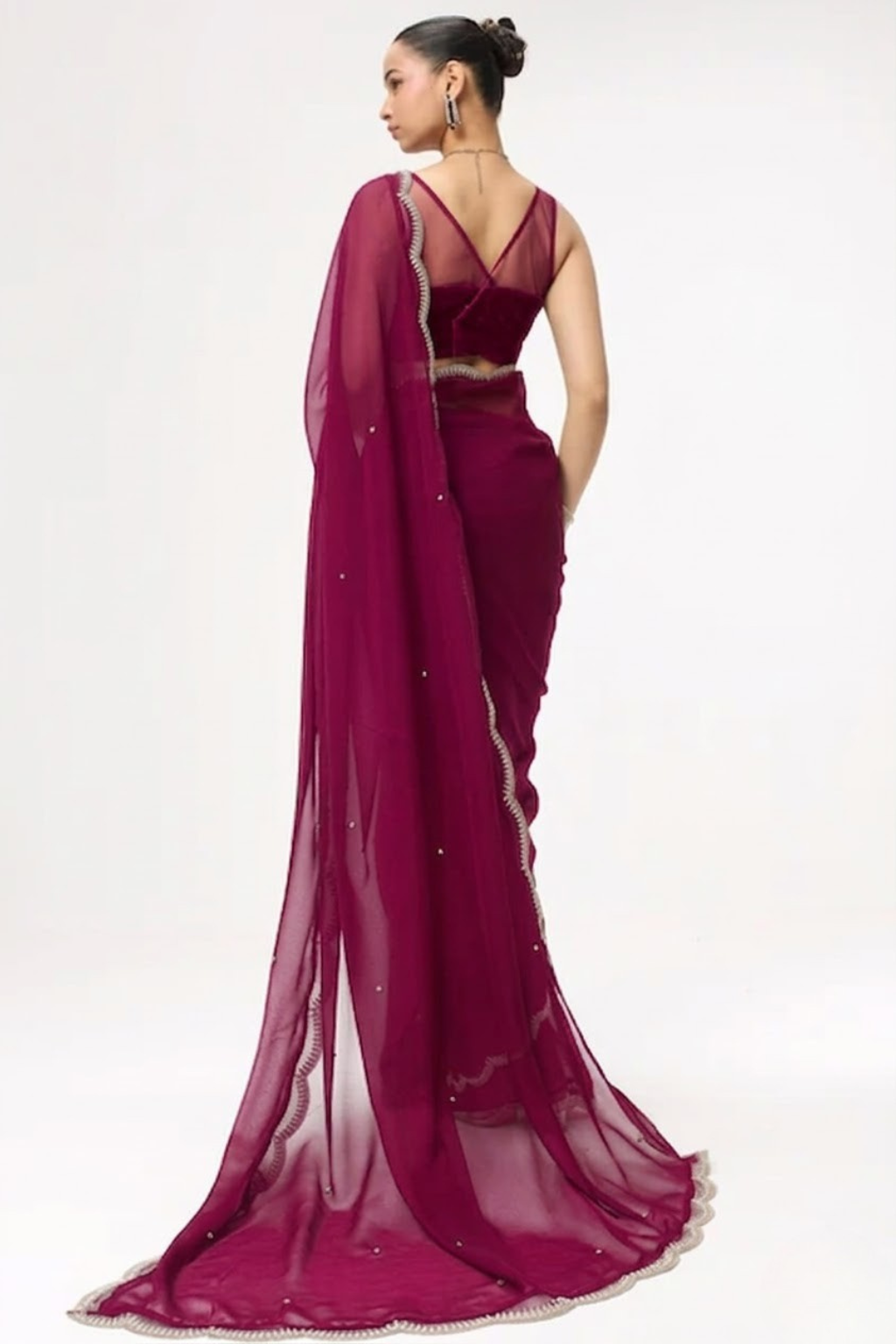 Rebel Georgette Saree with Beaded Edge with Blouse Fabric