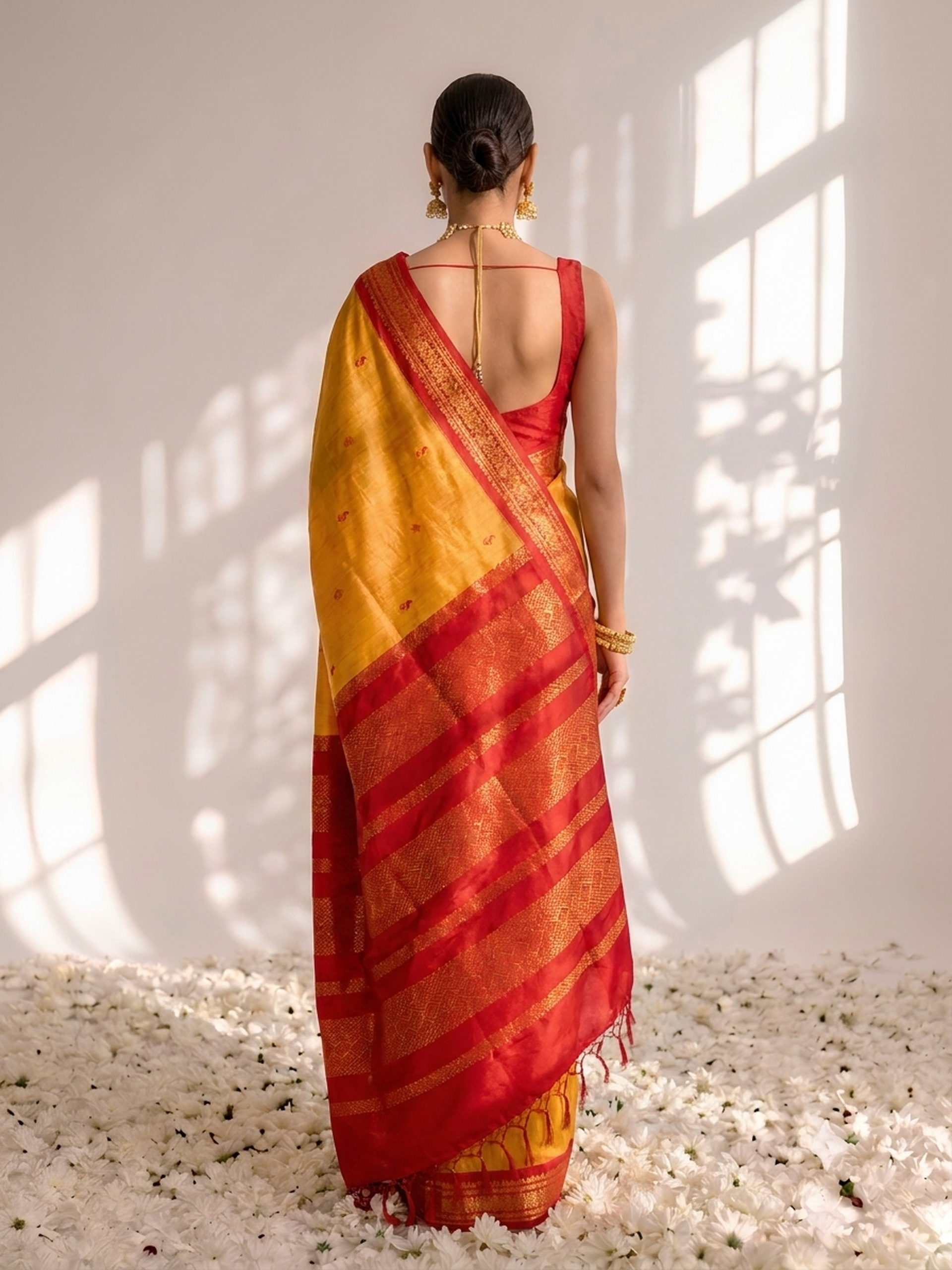 Yellow and Red Cotton Kadwal Saree with Blouse Fabric