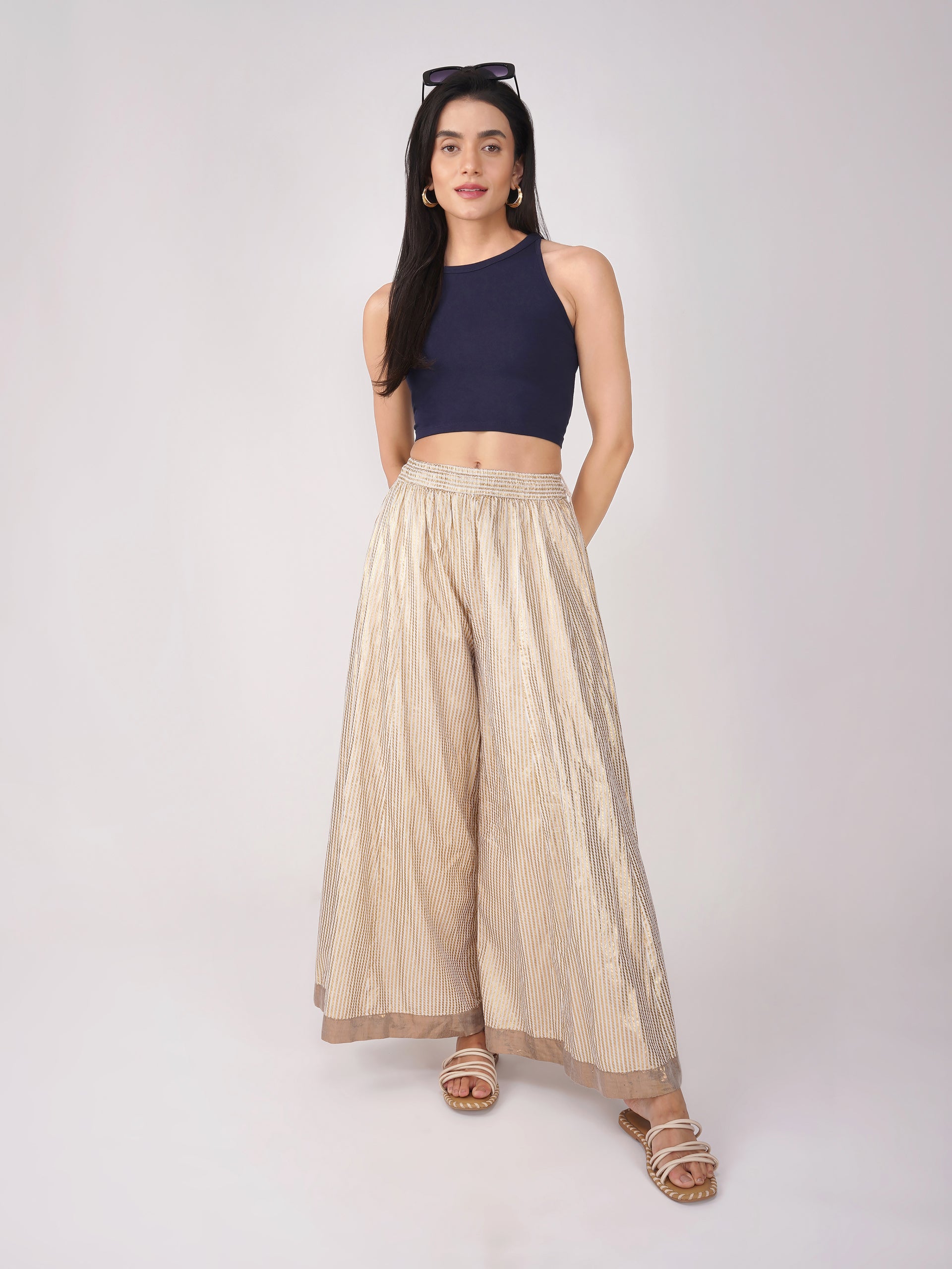 Women's Stretchy Knitted Halter Neck Blue Crop Top