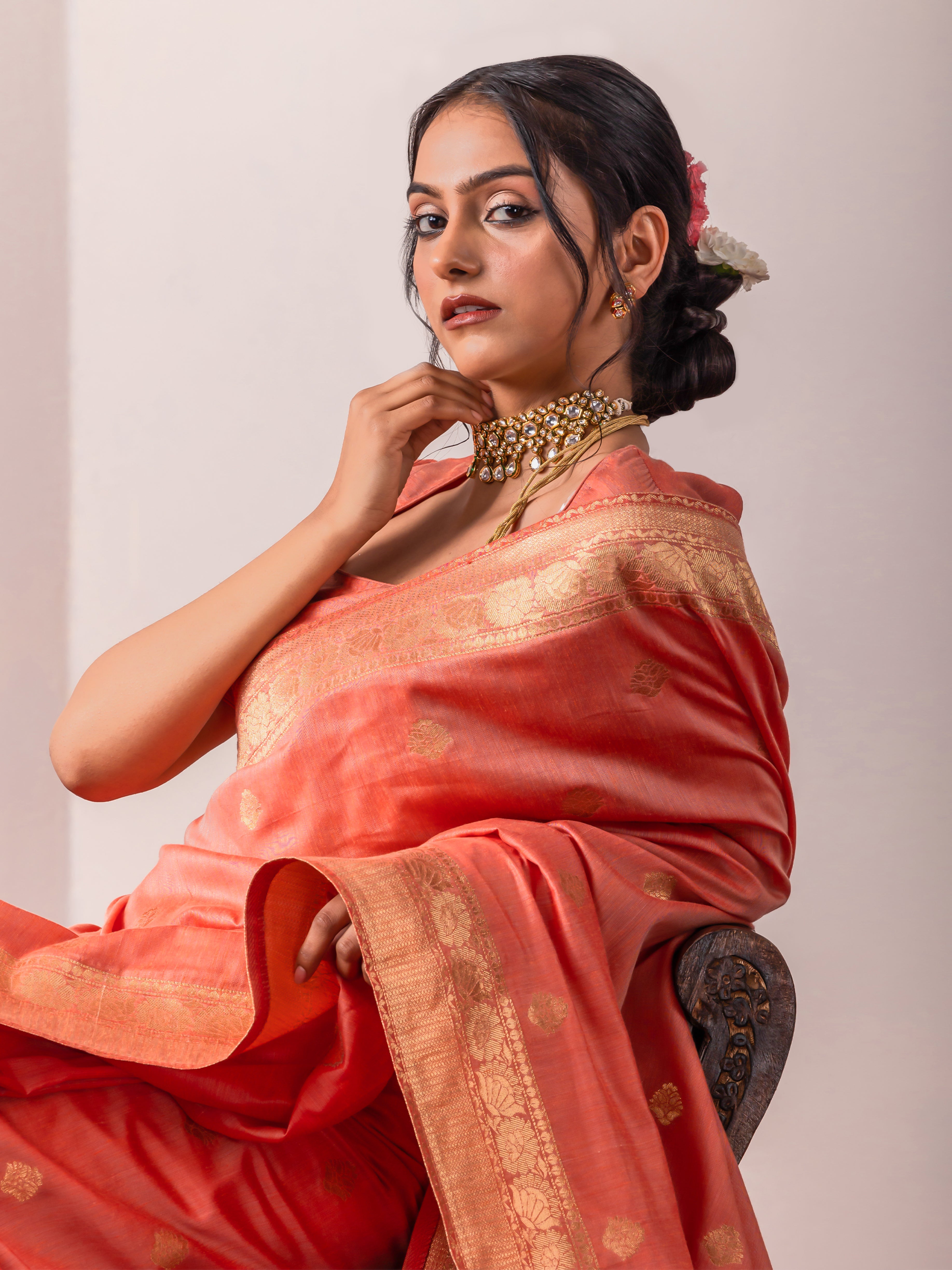 Koyal Pink & Gold Soft Silk Saree with Blouse Fabric