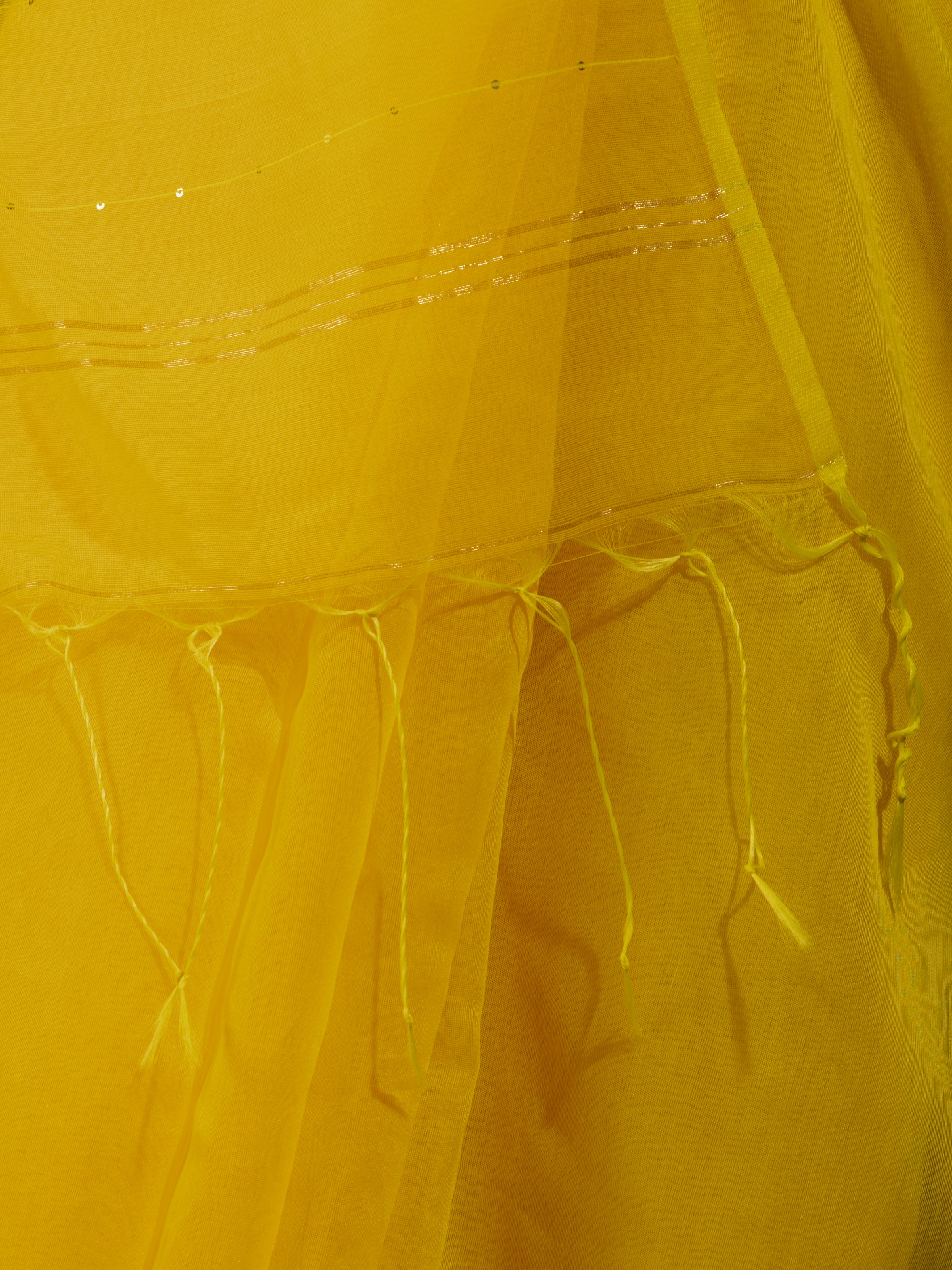 Yellow Sequin Cotton Saree With Blouse Fabric