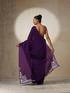 Purple Crushed Metallic Satin with Silver Embroidery On Saree and Blouse Fabric
