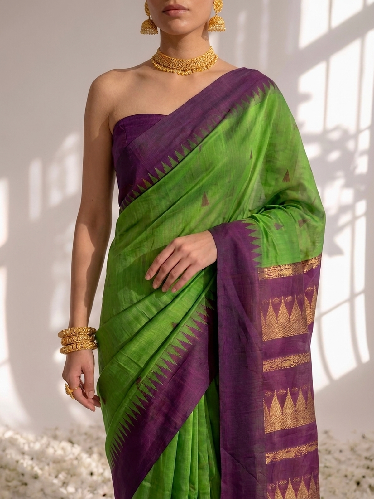 Green and Purple Cotton Kadwal Saree with Blouse Fabric