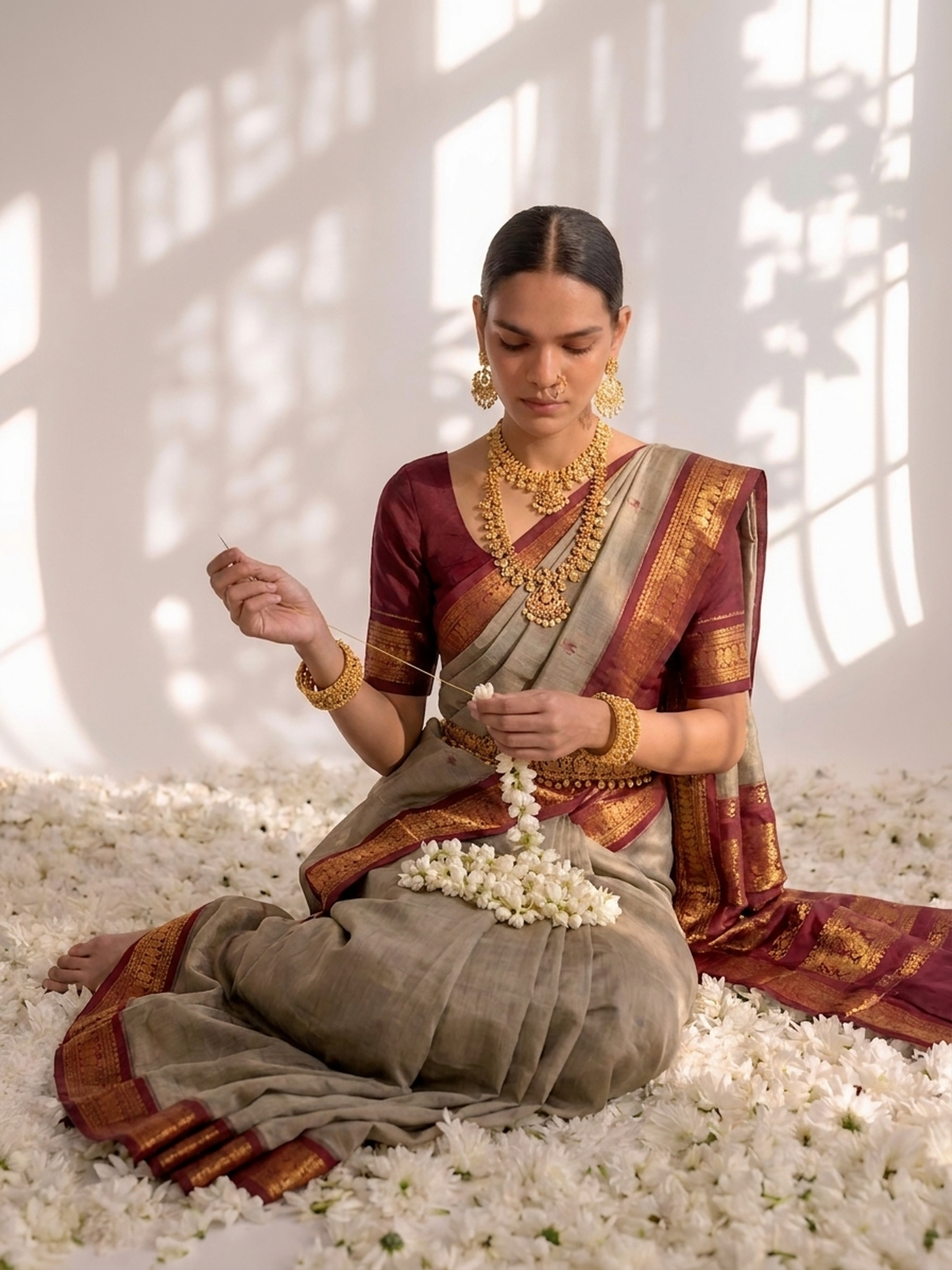 Beet and Maroon Kalyani Cotton Silk Saree with Blouse Fabric