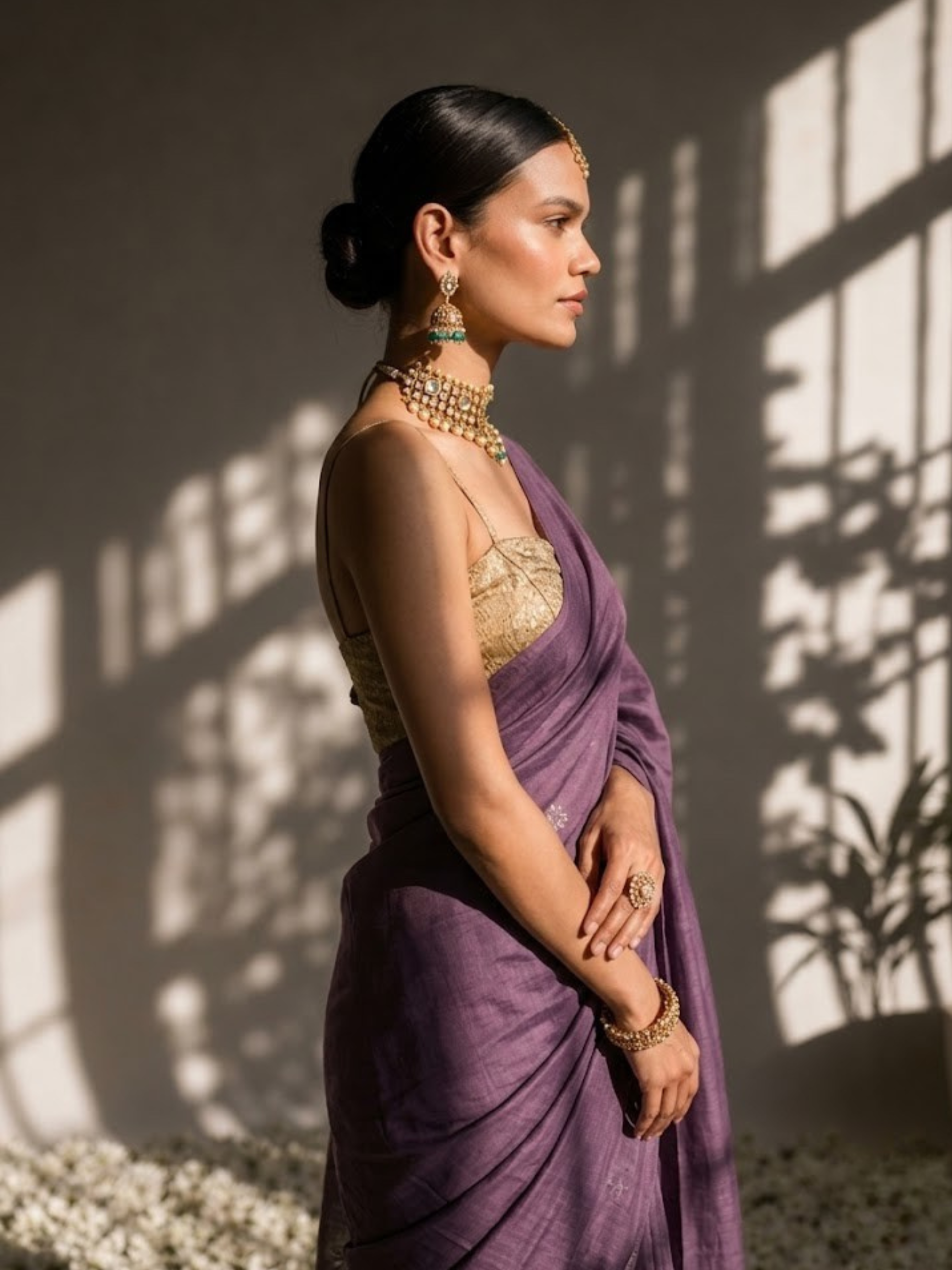 Purple Jasper Soft Silk Blend Bhagalpur Saree with Self Blouse Fabric