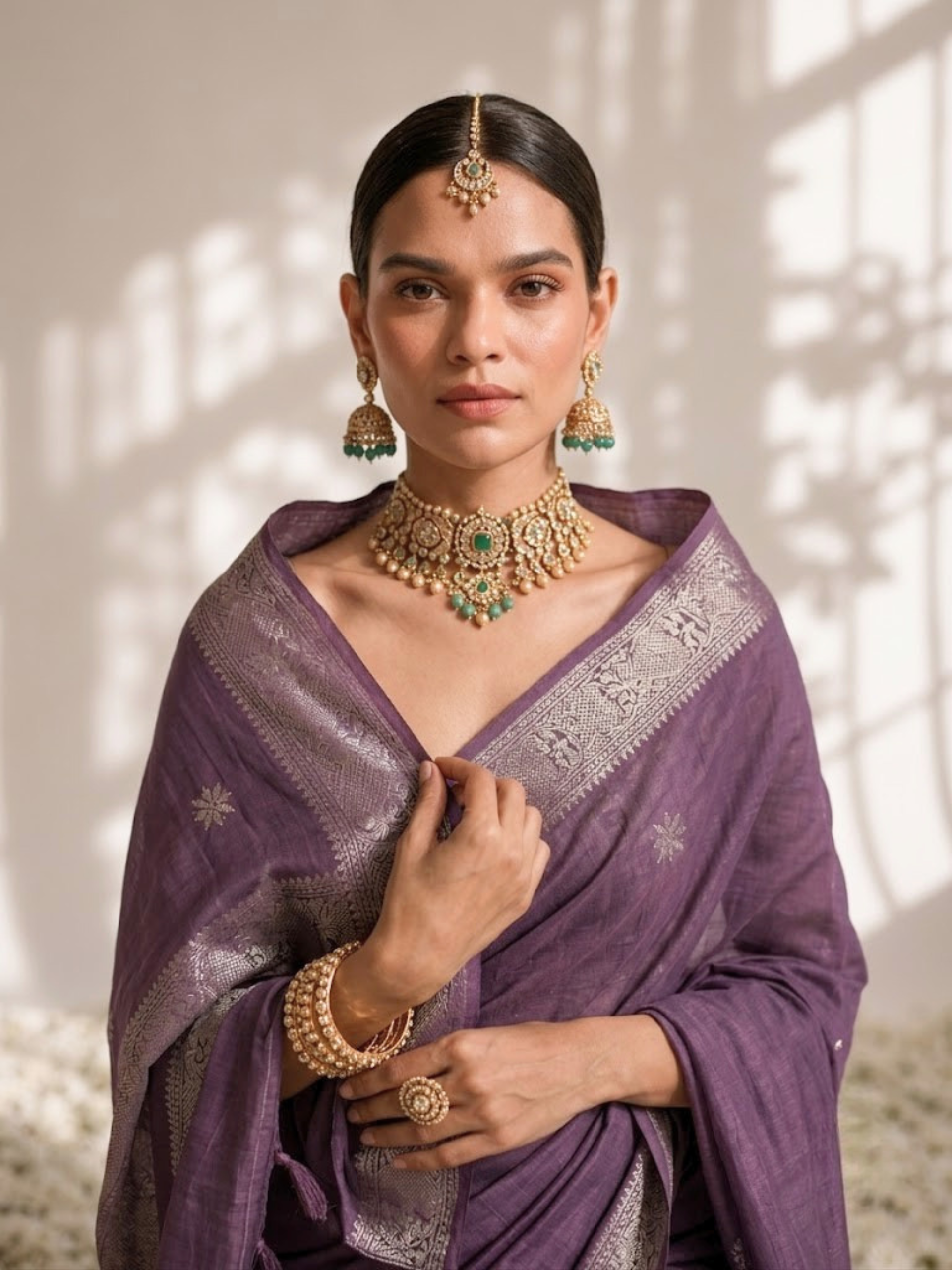 Purple Jasper Soft Silk Blend Bhagalpur Saree with Self Blouse Fabric