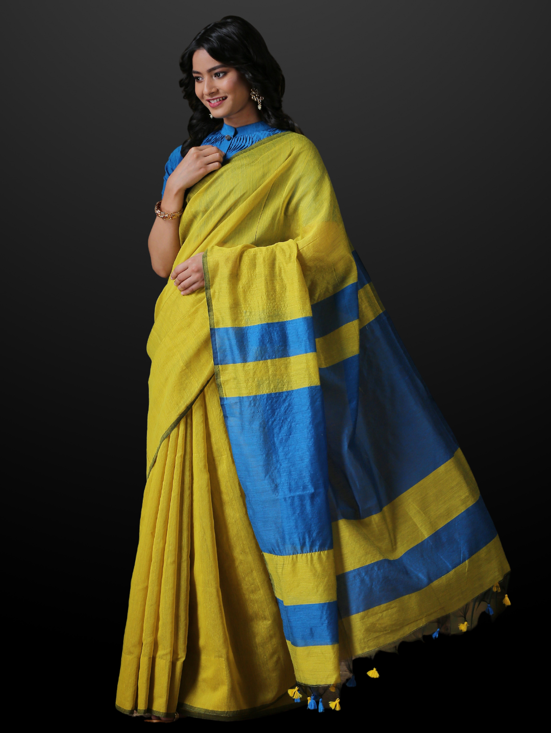 Kiwi Blue Dual Shade Cotton Handloom Saree