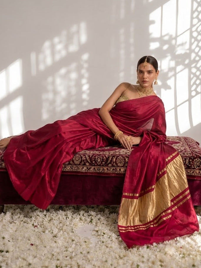 Sangria Modal Gajji Saree with Zari Pallu and Self Blouse Fabric