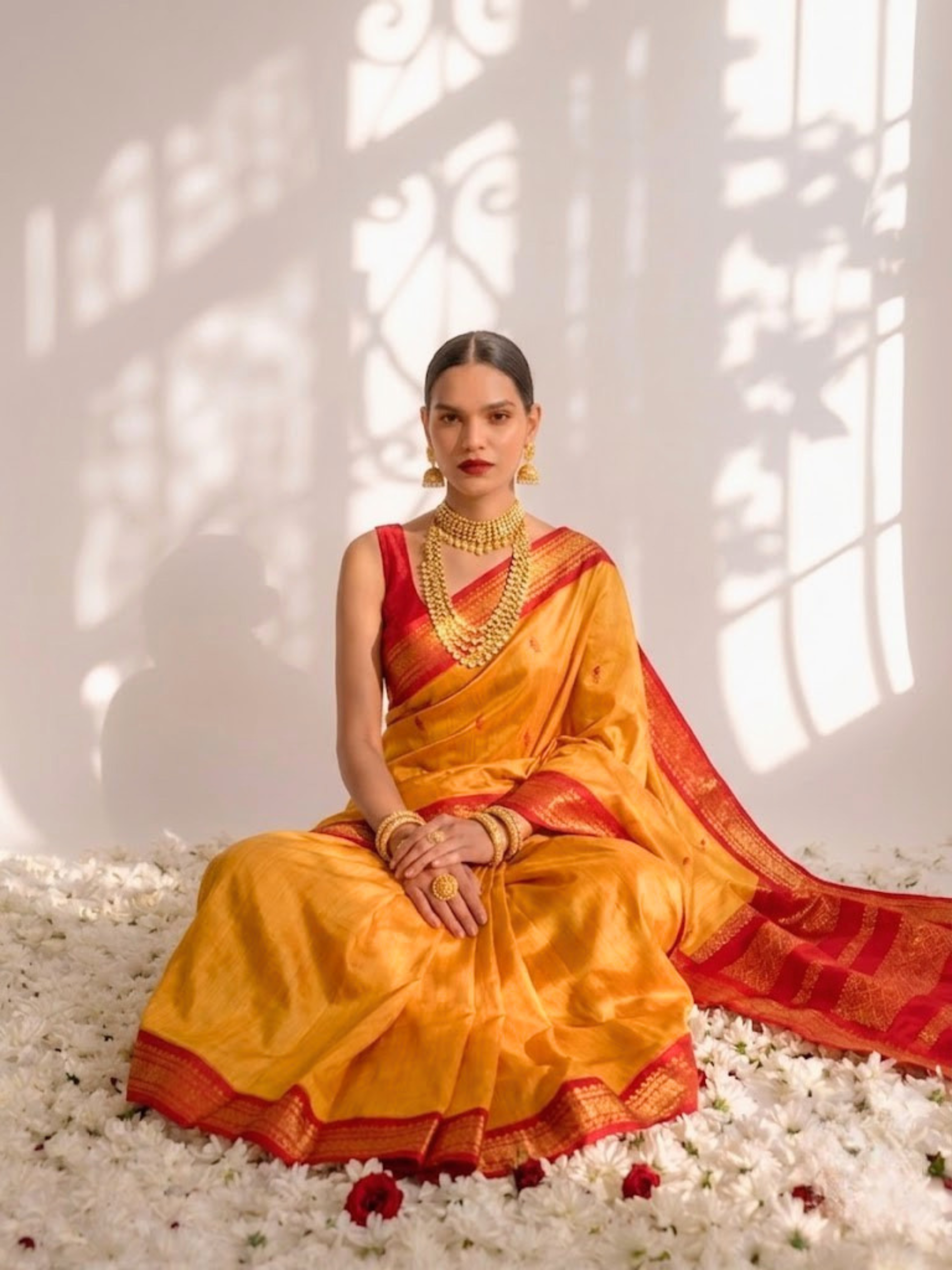 Yellow and Red Cotton Kadwal Saree with Blouse Fabric