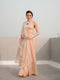 Peach Blue Metallic Satin Saree with Beads and Blouse Fabric