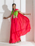 Hot Pink Satin Saree with Rainbow Beads and Green Sequin Blouse Fabric