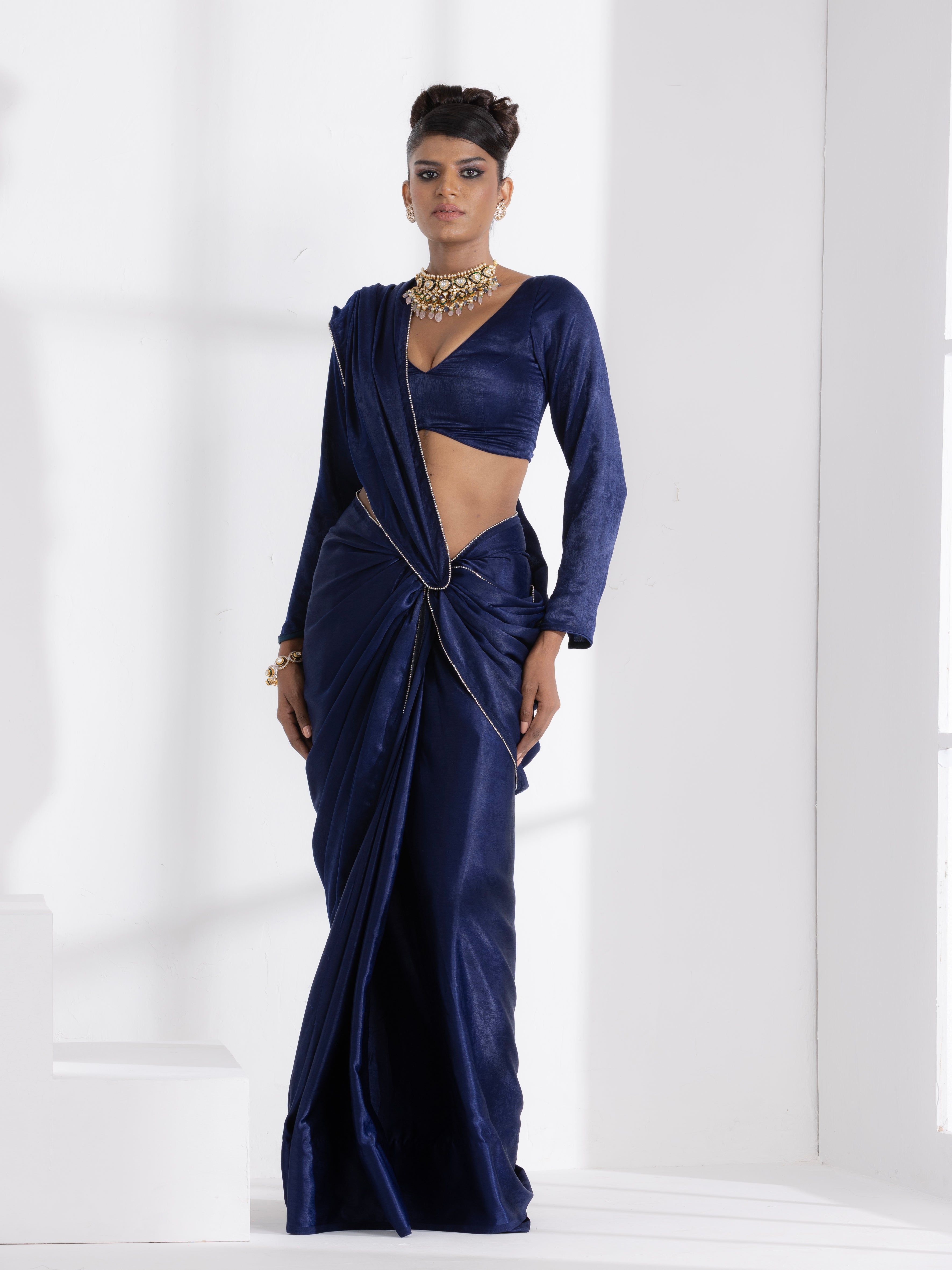 Posh Blue my Mind Saree with Diamond Lace and Self Blouse Fabric