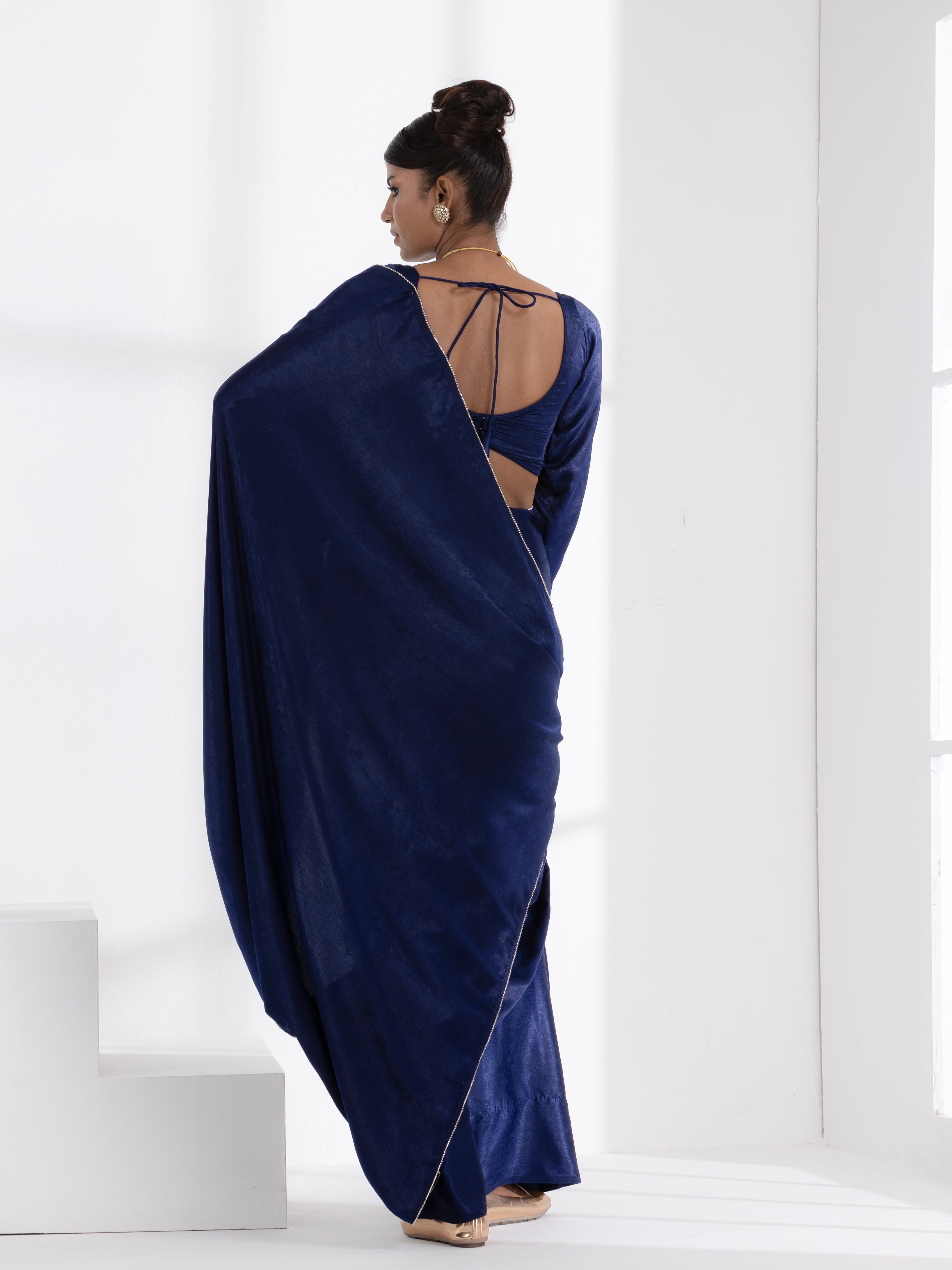 Posh Blue my Mind Saree with Diamond Lace and Self Blouse Fabric