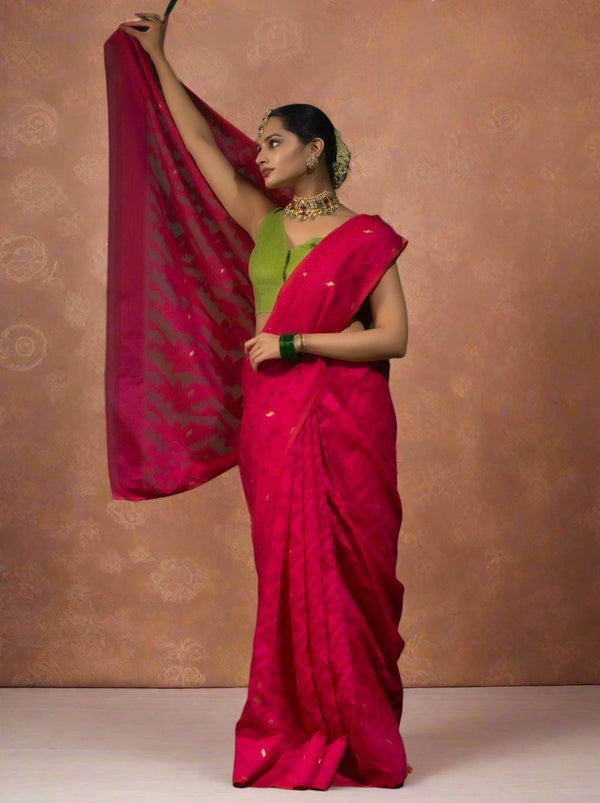 Authentic Aishwarya Pink Jamdani Cotton Saree