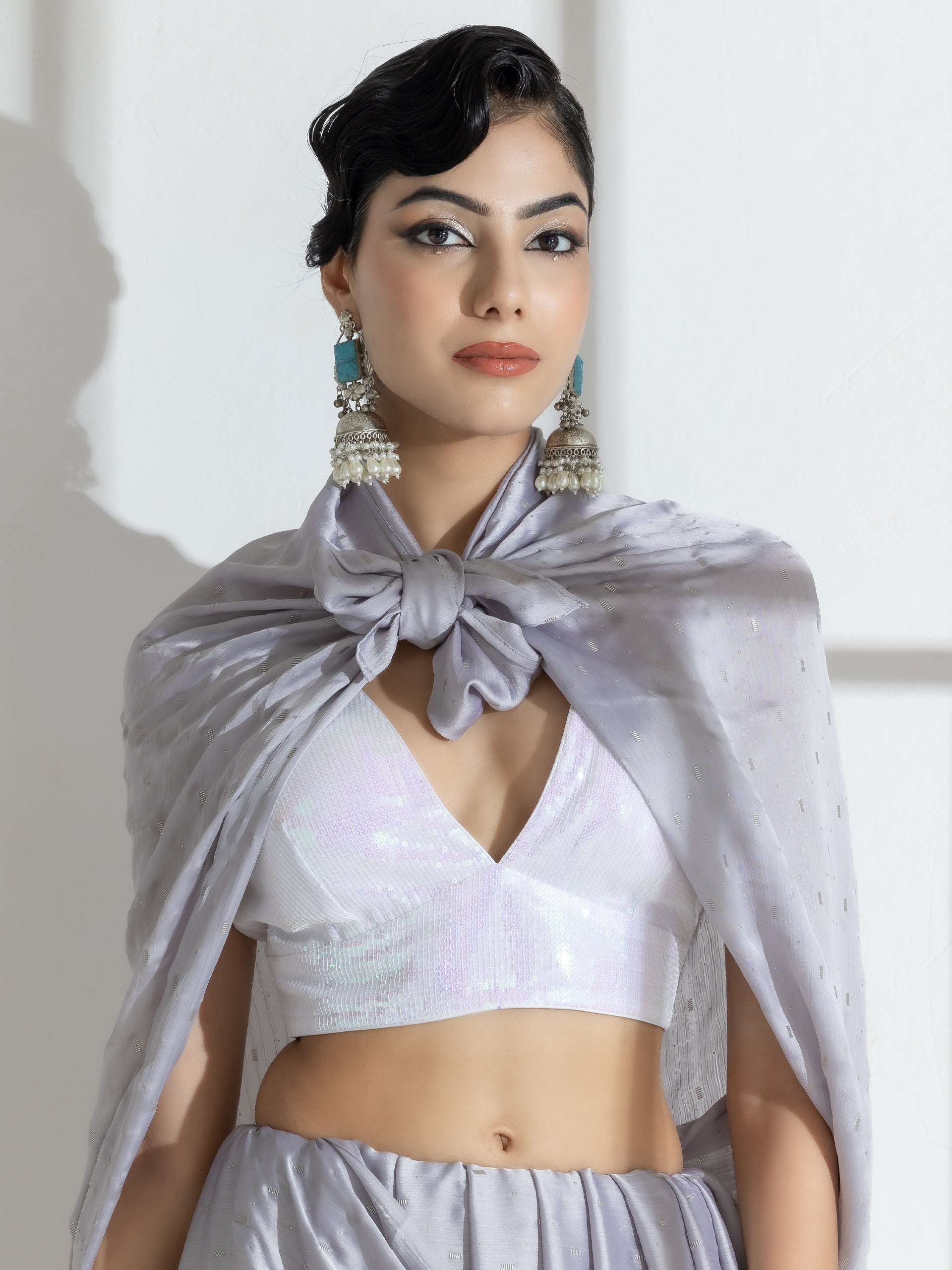 Silver Grey Printed Butter Chiffon Saree