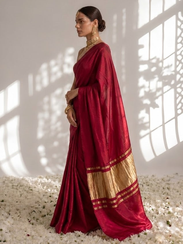 Sangria Modal Gajji Saree with Zari Pallu and Self Blouse Fabric