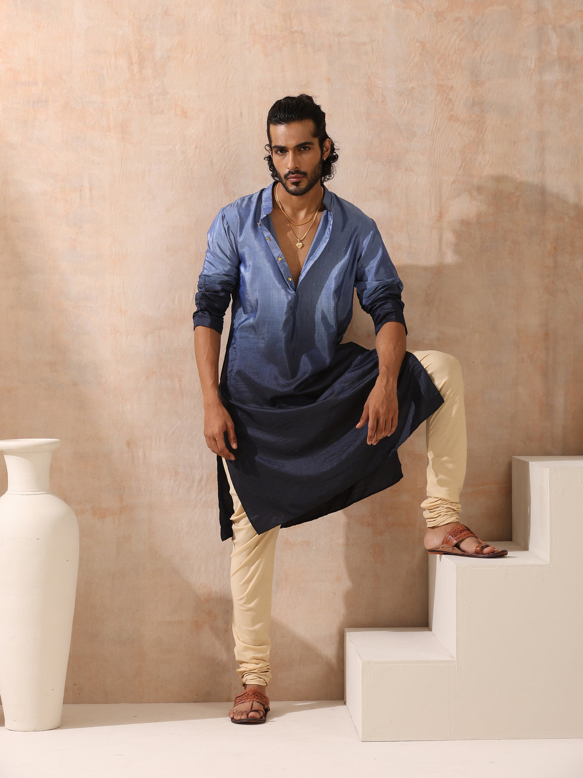 Mens ombre shades of blue kurta — view 7