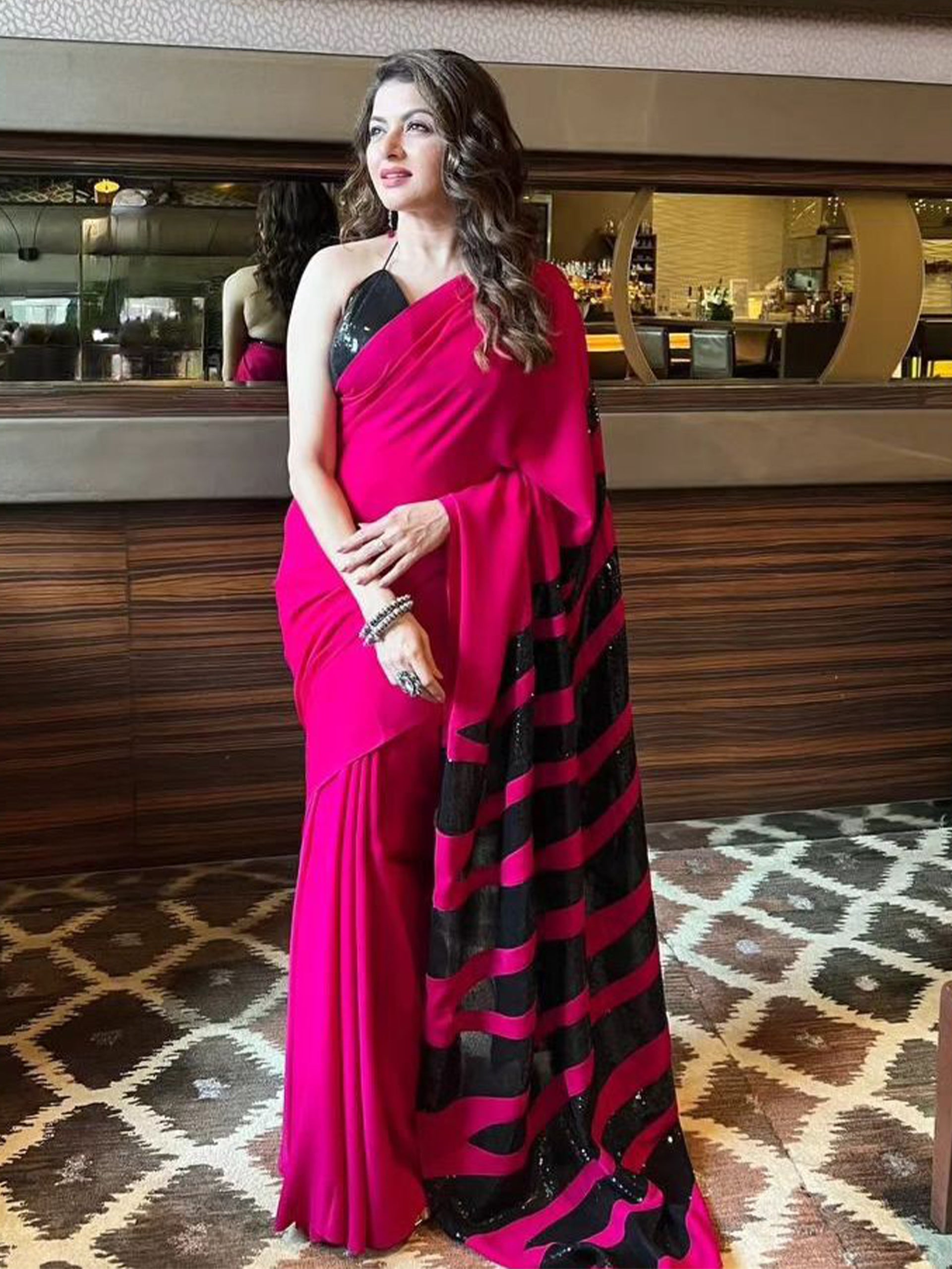 Raw Pink Power Saree with Zebra Sequins