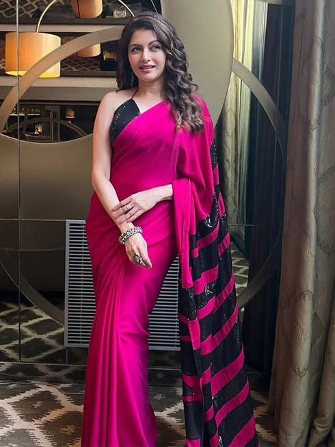 Raw Pink Power Saree with Zebra Sequins