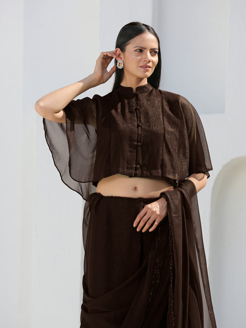 Blouse - Chocolate Shimmer Cape Blouse
