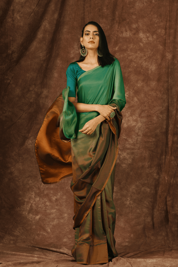 Green & Brown Satin Ombre' Saree