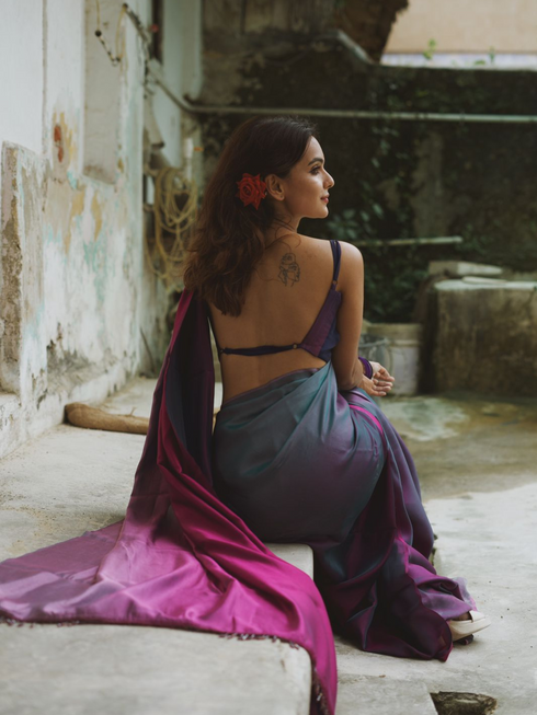 Rarity Ombre Butter Chiffon Saree with Lace & Blouse fabric