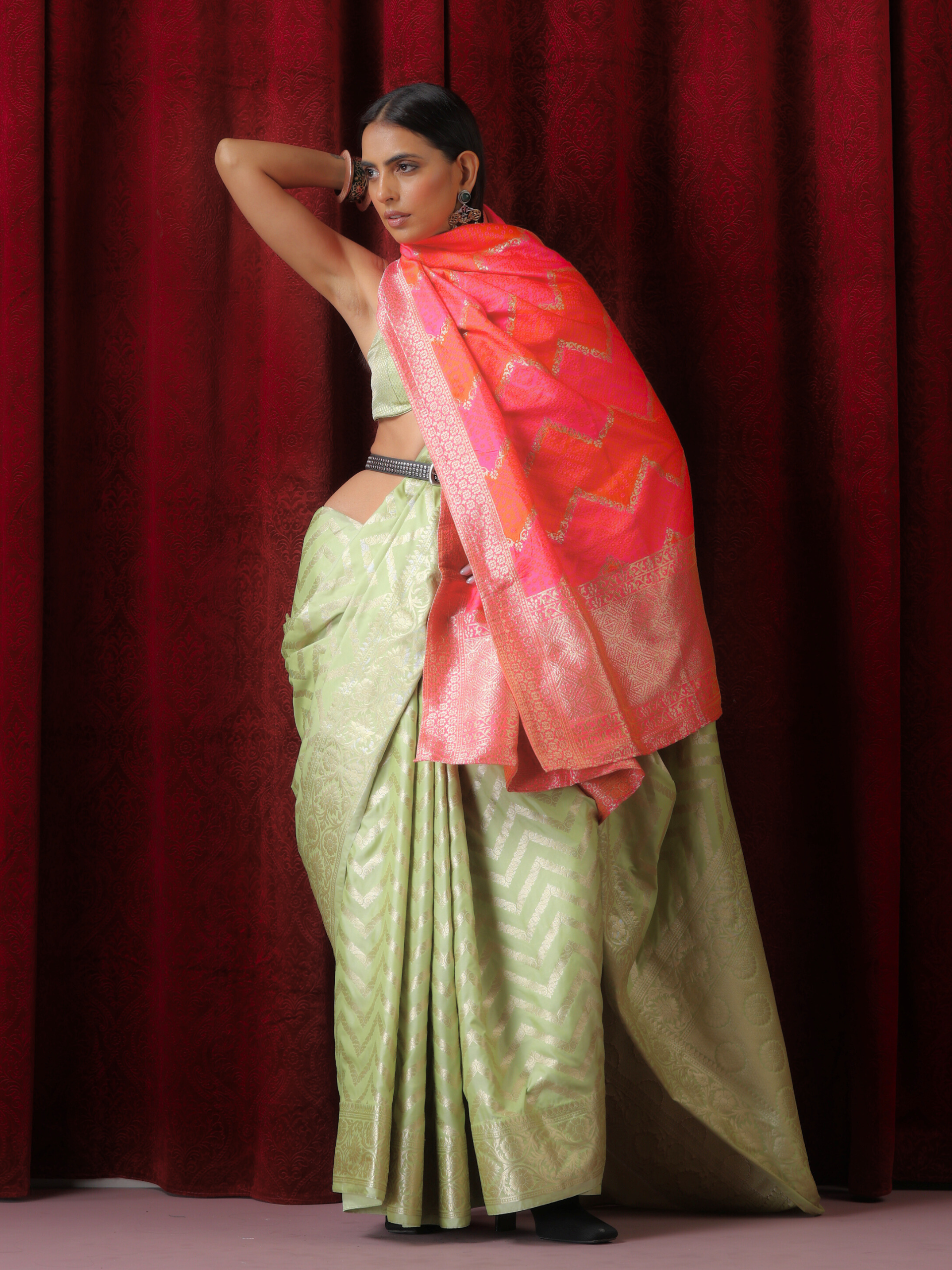 Fuschia Pink Chevron Jacquard Dupatta