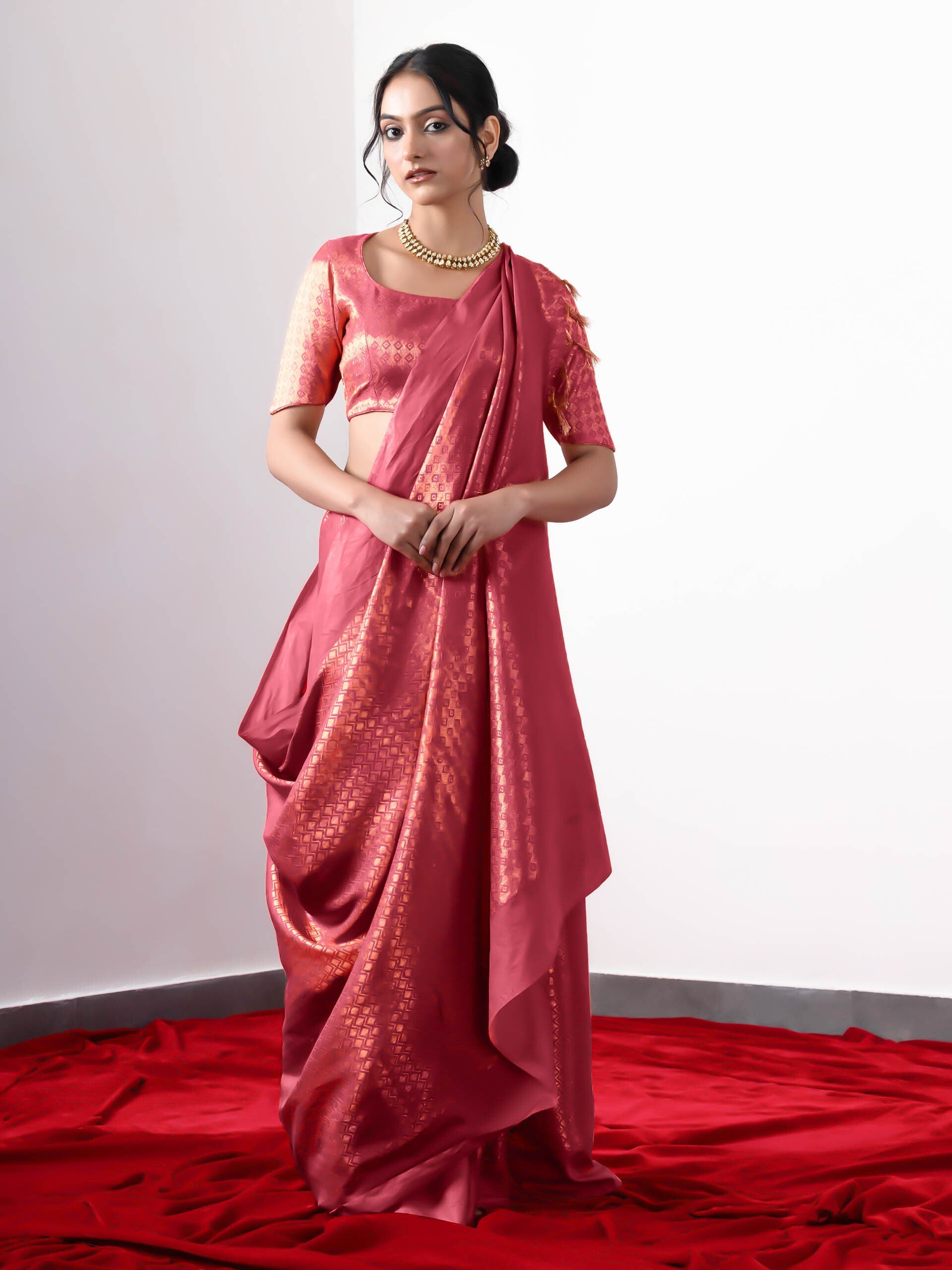Jwala Orange Gold Bhagalpur Silk Blend Saree with Blouse Fabric