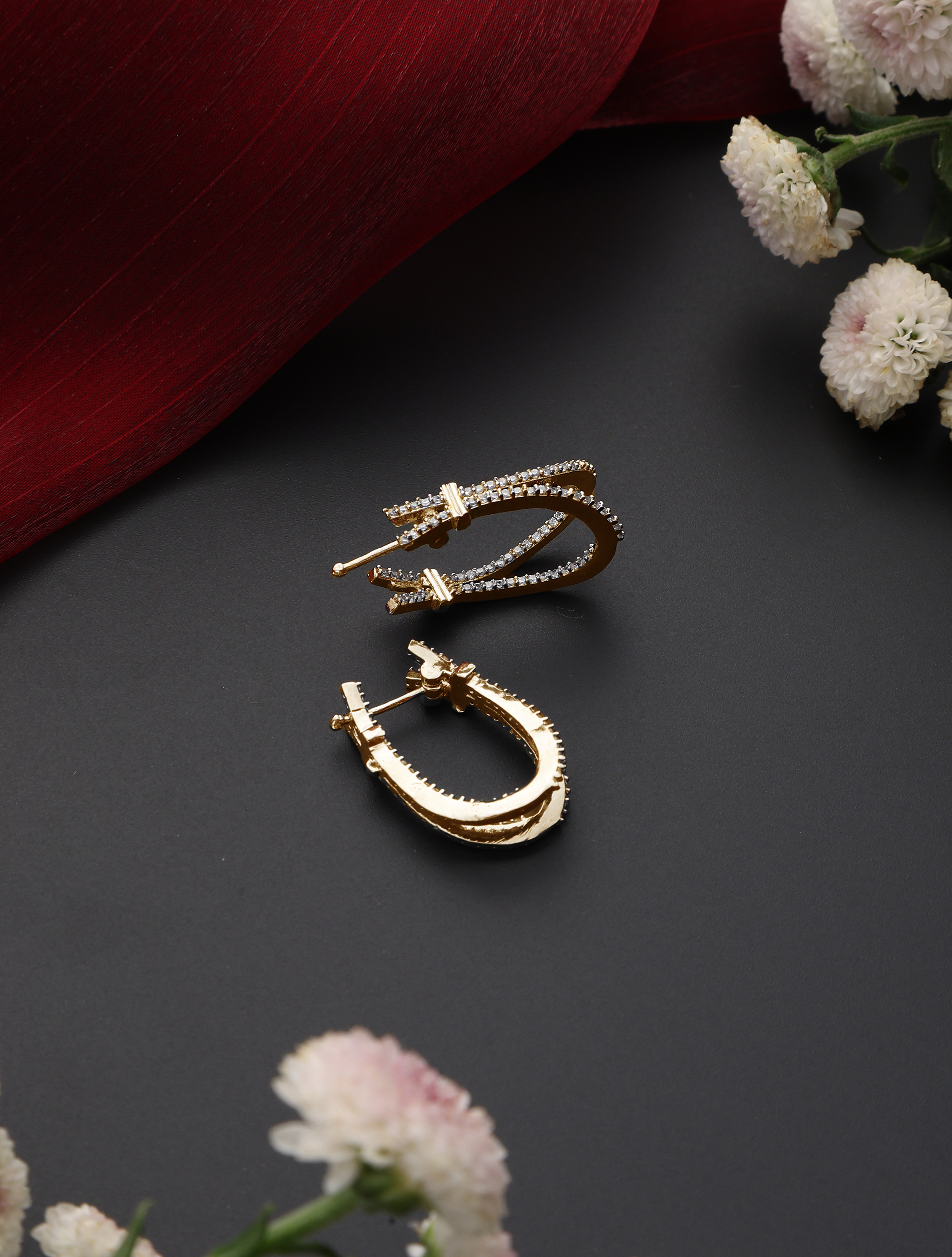Gold Color American Diamond 2 Line Earring