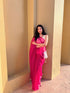Gold Dots Fuschia Sparkle Organza Saree with Blouse Fabric