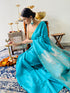 Elegant Blue Saree with Gold Woven Jacquard Pallu & Self Blouse Fabric