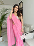 Pink Satin Saree with Beaded Detailing & Self Blouse Fabric