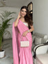 Pink Satin Saree with Beaded Detailing & Self Blouse Fabric