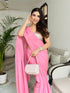 Pink Satin Saree with Beaded Detailing & Self Blouse Fabric