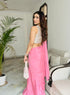 Pink Satin Saree with Beaded Detailing & Self Blouse Fabric