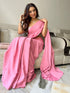 Pink Satin Saree with Beaded Detailing & Self Blouse Fabric