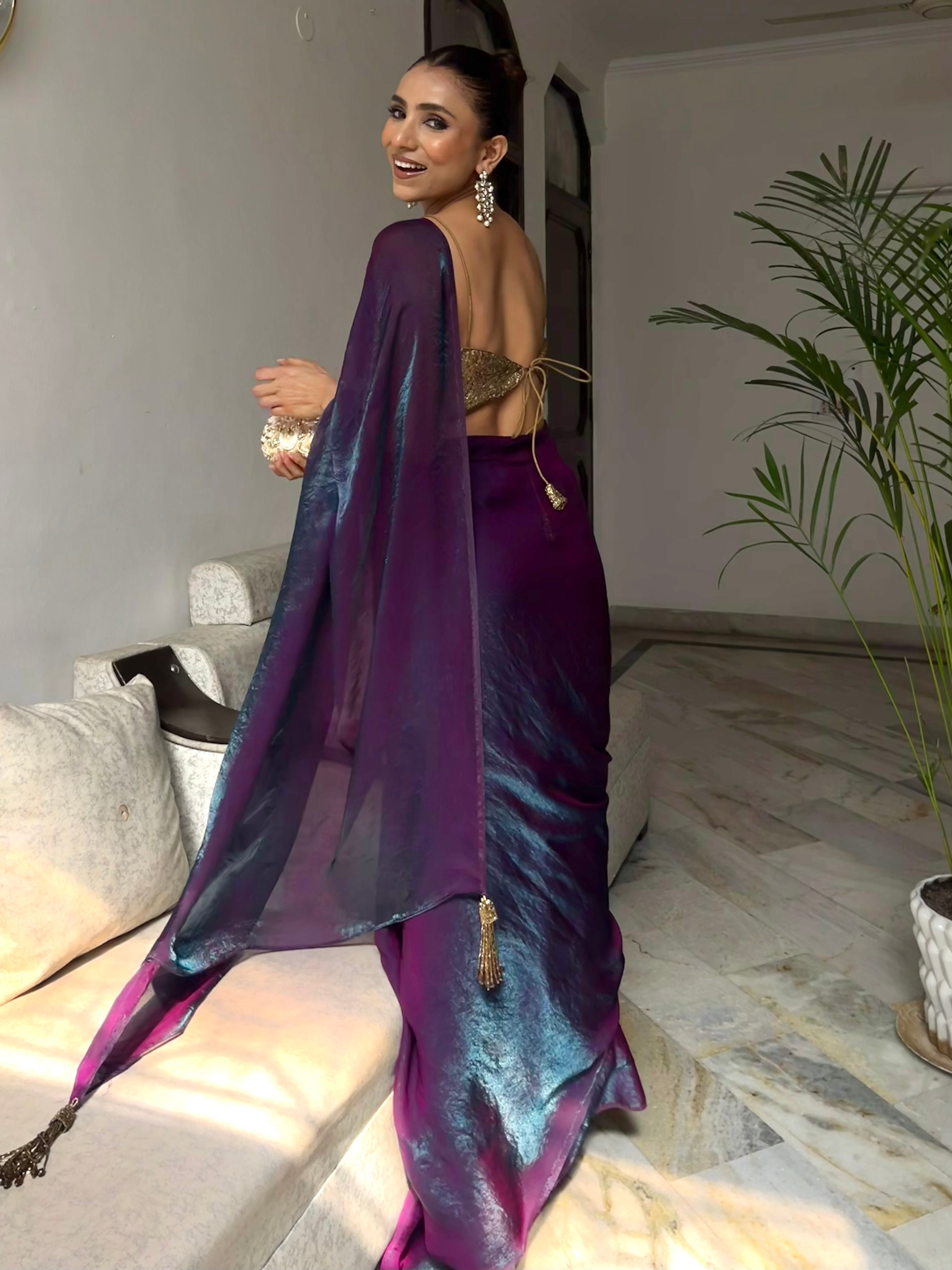 Rarity Metallic Satin Saree with Self Blouse Fabric