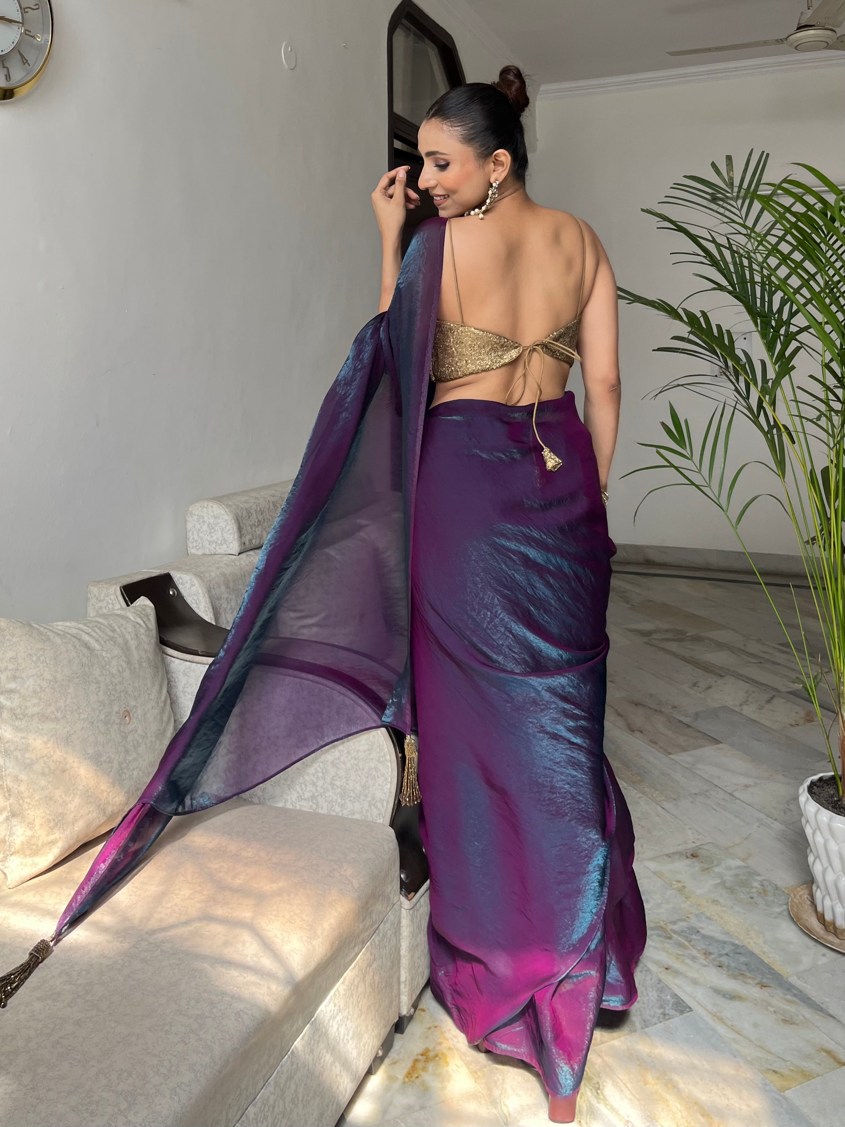 Rarity Metallic Satin Saree with Self Blouse Fabric