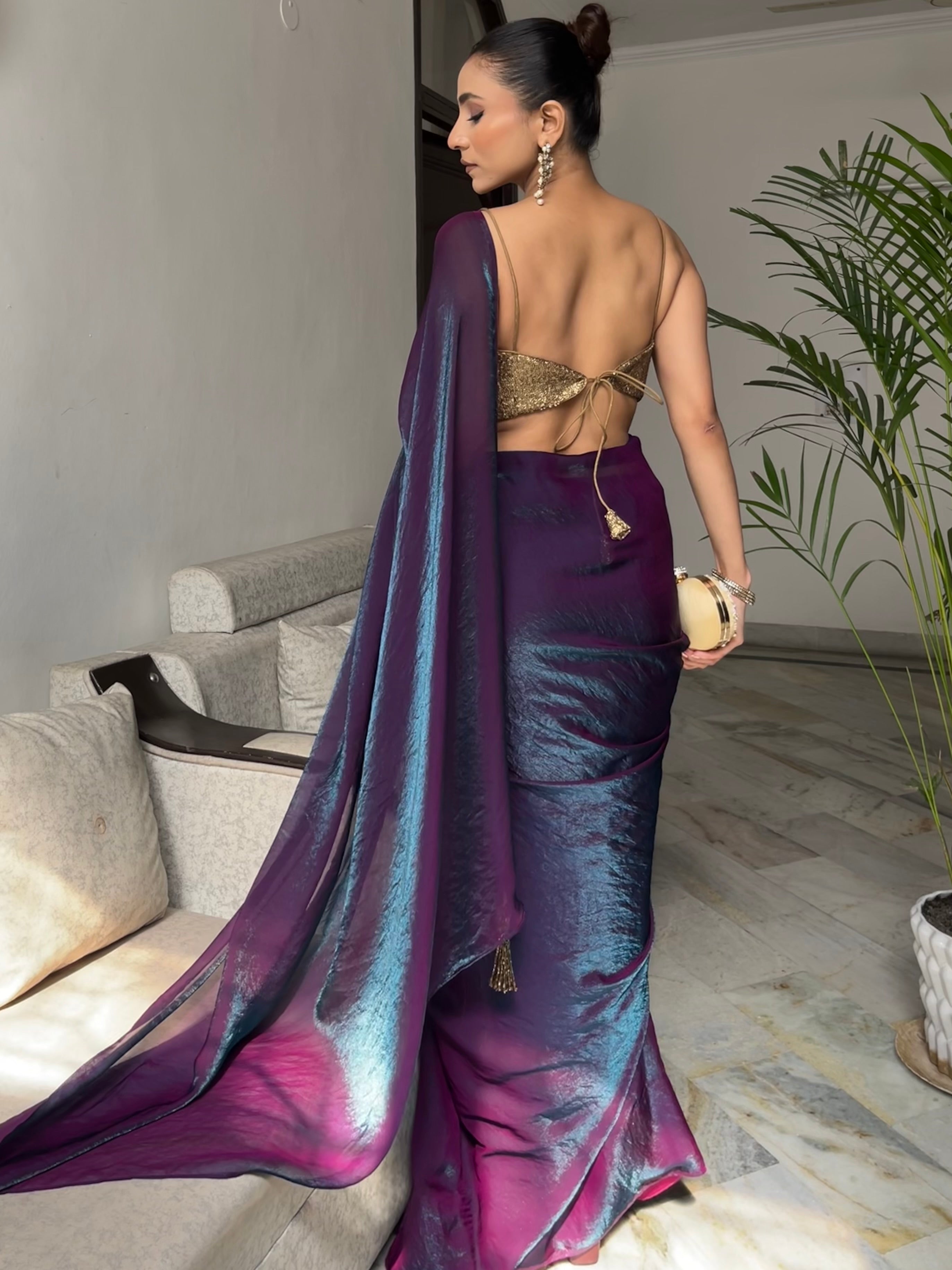 Rarity Metallic Satin Saree with Self Blouse Fabric