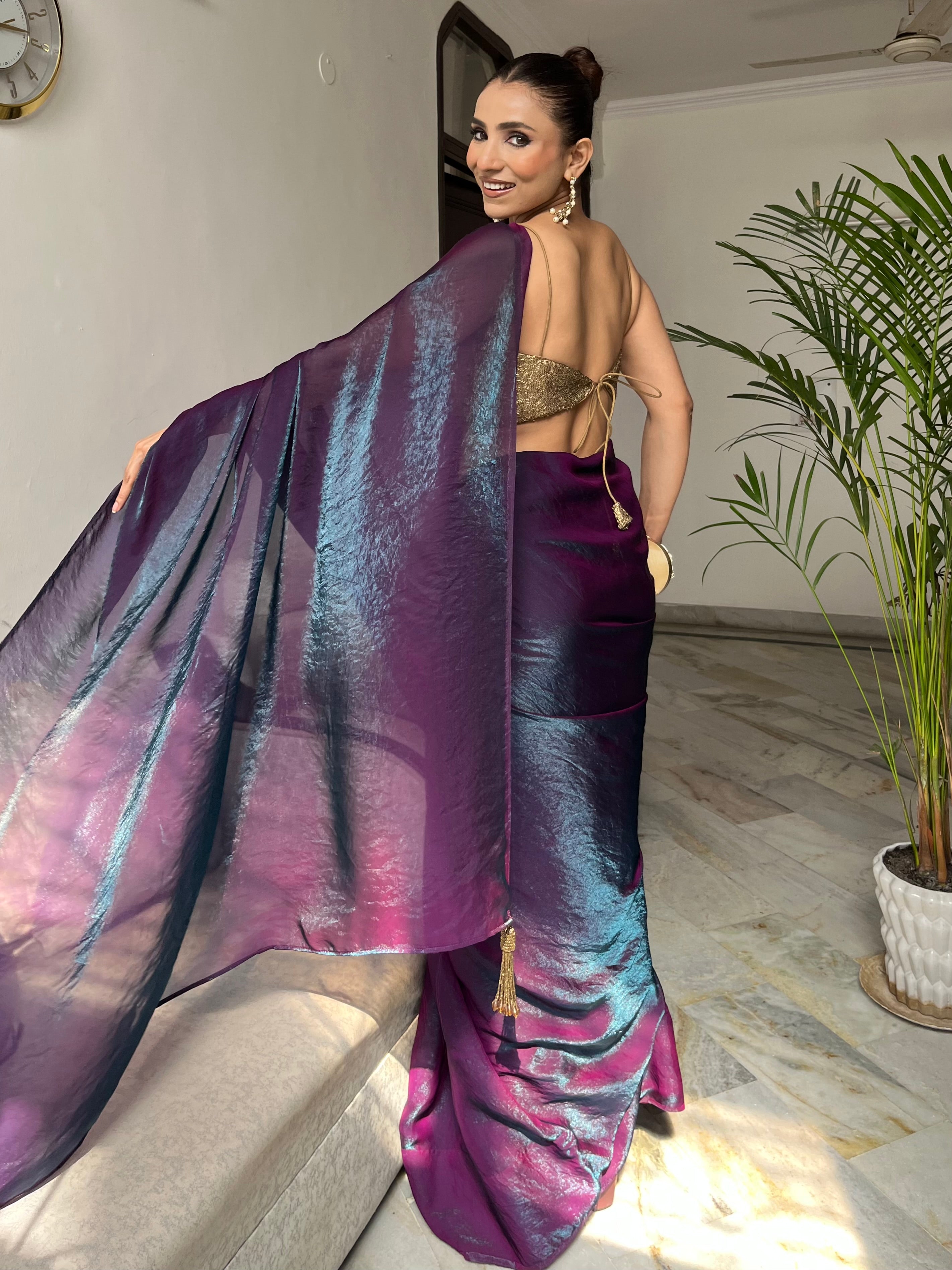 Rarity Metallic Satin Saree with Self Blouse Fabric